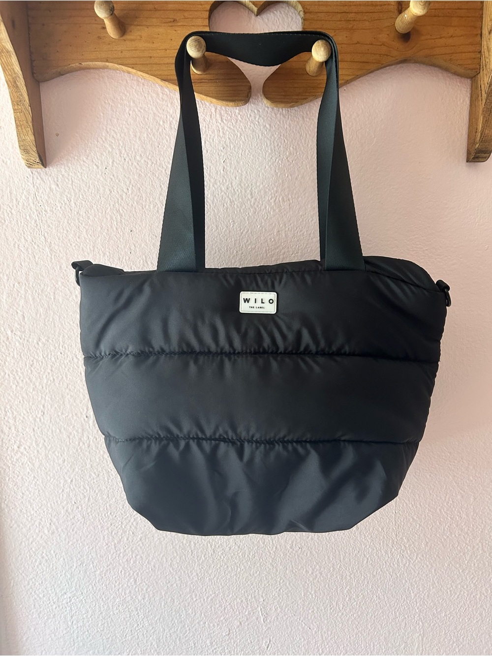 Wilo The Label Black Quilted Puffer Tote Bag Handbag w/ Shoulder Strap